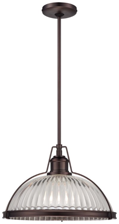 Foto para 150w SW 1 Light Pendant Dark Brushed Bronze (Plated) Ribbed Clear Glass