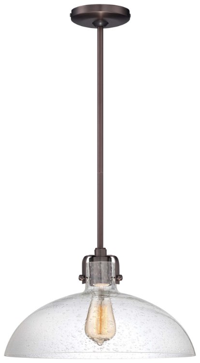Foto para 150w SW 1 Light Pendant Dark Brushed Bronze (Plated) Clear Seedy Glass