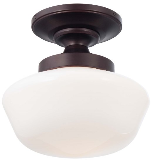 Picture of 150w SW 1 Light Semi Flush Mount Brushed Bronze Opal Glass