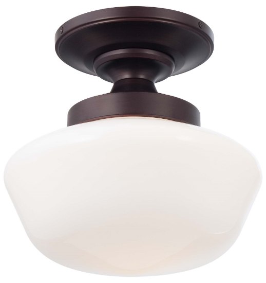 Foto para 150w SW 1 Light Semi Flush Mount Brushed Bronze Opal Glass