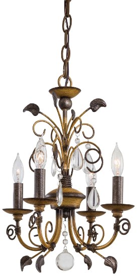 Picture of 60w SW 4 Light Mini Chandelier Belcaro Walnut Fluted Piastra Glass