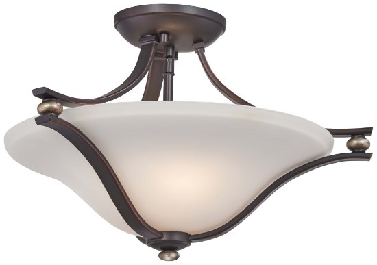 Foto para 100w SW 2 Light Semi Flush Mount Lathan Bronze With Gold Highli Etched White