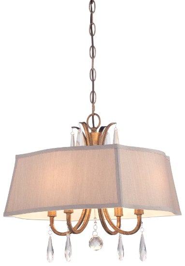 Foto para 60w SW 4 Light Pendant Vintage Gold Faux Ivory Silk