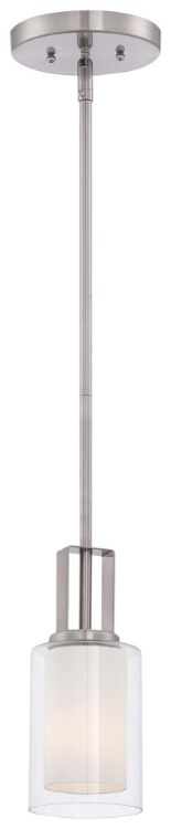 Foto para 100w SW 1 Light Mini Pendant Brushed Nickel Etched White Glass