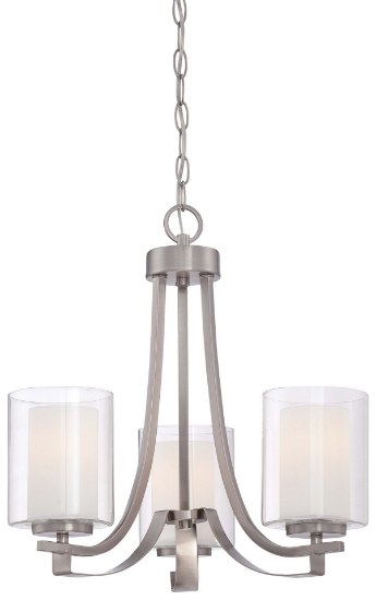 Foto para 100w SW 3 Light Chandelier Brushed Nickel Etched White Glass