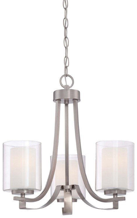 Foto para 100w SW 3 Light Chandelier Brushed Nickel Etched White Glass