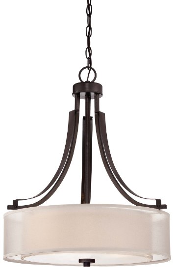 Picture of 100w SW 3 Light Pendant Smoked Iron Translucent Silver Linen W/Off-White Linen Inner