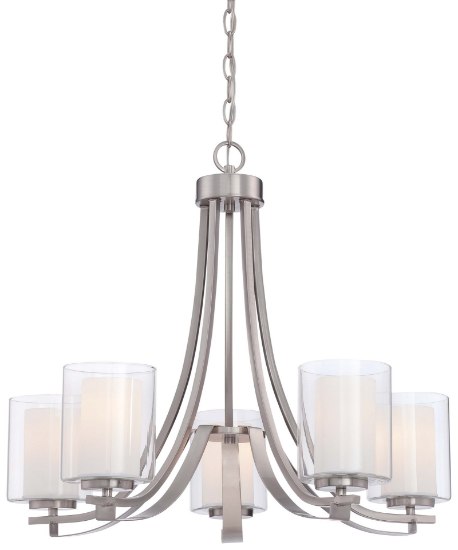 Foto para 100w SW 5 Light Chandelier Brushed Nickel Etched White