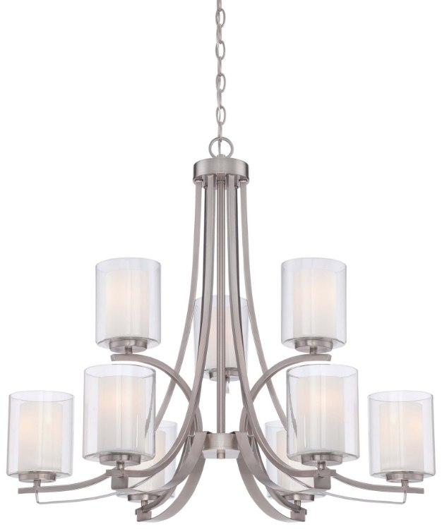 Foto para 100w SW 9 Light Chandelier Brushed Nickel Etched White