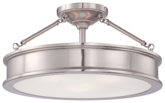 Foto para 100w SW 3 Light Semi Flush Mount Brushed Nickel Clear+sandblast+painted White Inside