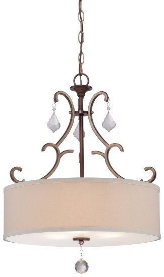 Foto para 100w SW 3 Light Pendant Dark Rubbed Sienna With Aged Silver Oatmeal Linen Shade