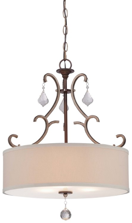 Foto para 100w SW 3 Light Pendant Dark Rubbed Sienna With Aged Silver Oatmeal Linen Shade