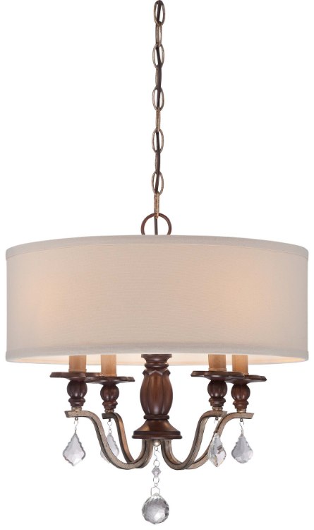 Foto para 60w SW 4 Light Pendant Dark Rubbed Sienna With Aged Silver Oatmeal Linen