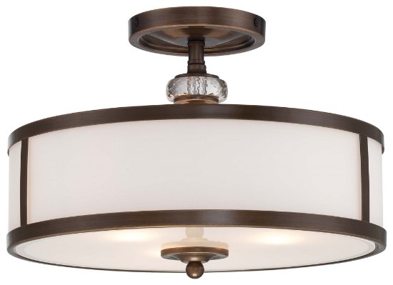 Foto para 100w SW 3 Light Semi Flush Mount Dark Noble Bronze Etched White