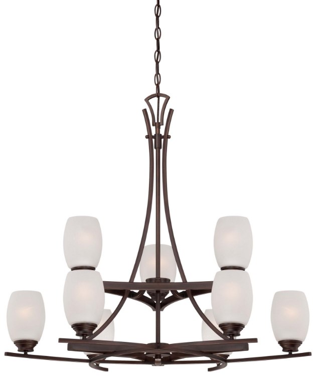Foto para 100w SW 9 Light Chandelier Dark Brushed Bronze (Painted) Etched White Seeded