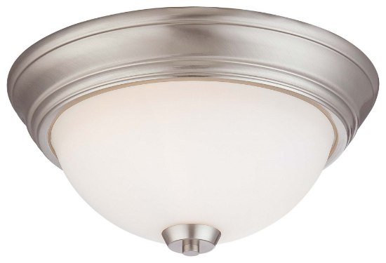 Picture of 60w SW 2 Light Flush Mount Brushed Nickel Etched White Glass