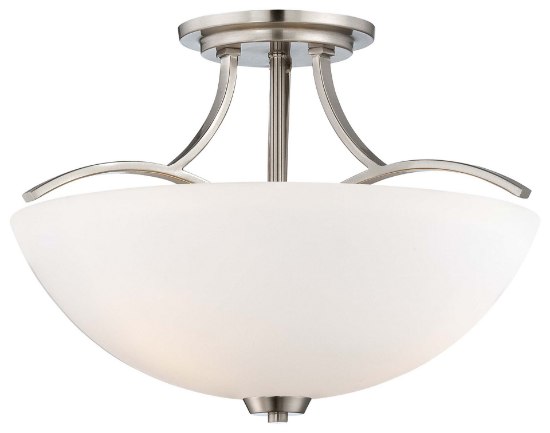 Picture of 100w SW 3 Light Semi Flush Mount Brushed Nickel Etched White Glass