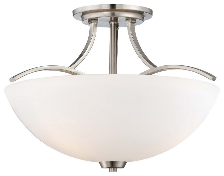 Foto para 100w SW 3 Light Semi Flush Mount Brushed Nickel Etched White Glass