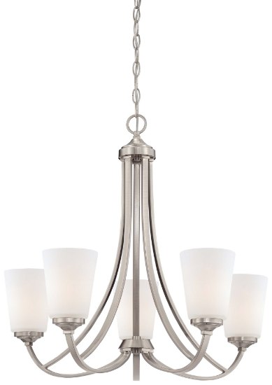 Picture of 100w SW 5 Light Chandelier Brushed Nickel Etched White