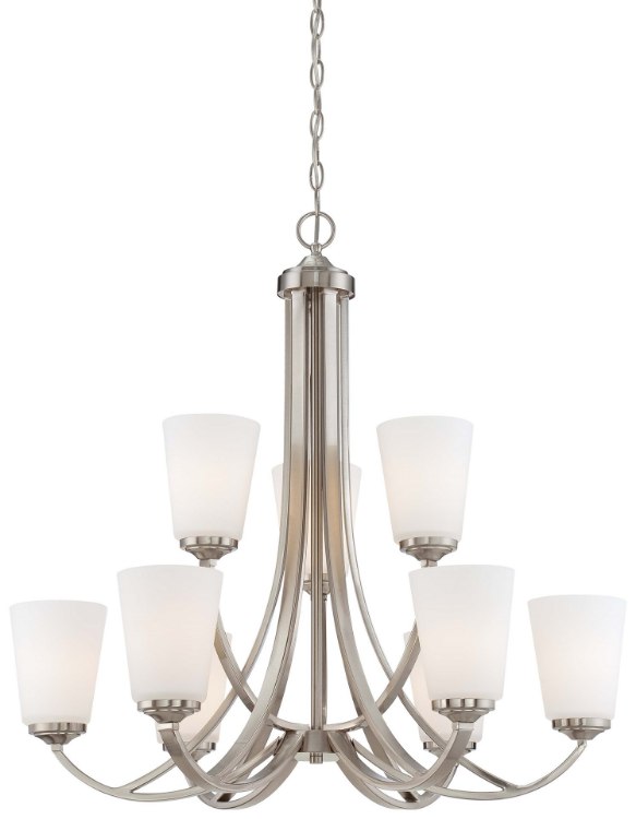 Foto para 100w SW 9 Light Chandelier Brushed Nickel Etched White