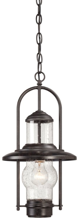 Foto para 100w SW 1 Light Chain Hung Textured French Bronze Clear Seeded Glass