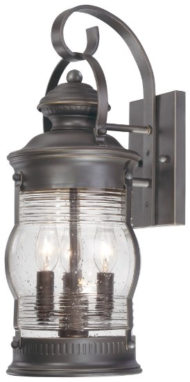 Picture of 60w SW 3 Light Wall Mount Oil Rubbed Bronze W/ Gold Highlights Ribbed Clear Seeded Glass