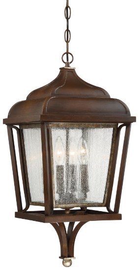 Foto para 60w SW 4 Lt Chain Hung Lantern Dark Rubbed Sienna With Aged S Clear Seedy Glass