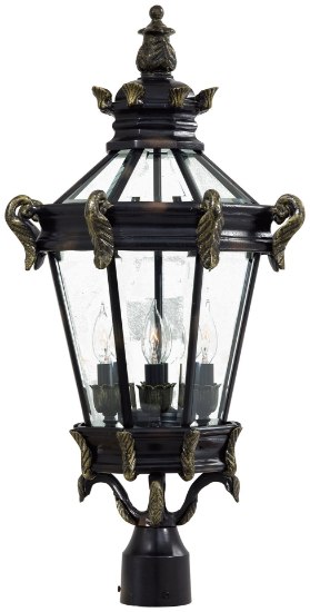 Foto para 40w SW 4 Lt Outdoor Post Mount Heritage W/ Gold Highlights Clear Beveled Panels