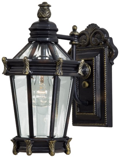 Foto para 100w SW 1 Lt Outdoor Wall Mount Heritage W/ Gold Highlights Clear Beveled