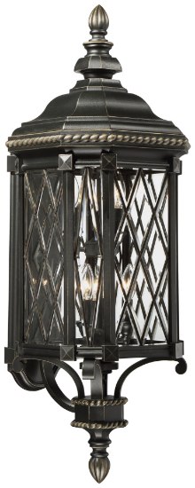 Foto para 40w SW 6 Lt Outdoor Wall Mount Black W/Gold Highlights Clear Beveled Bound Glass