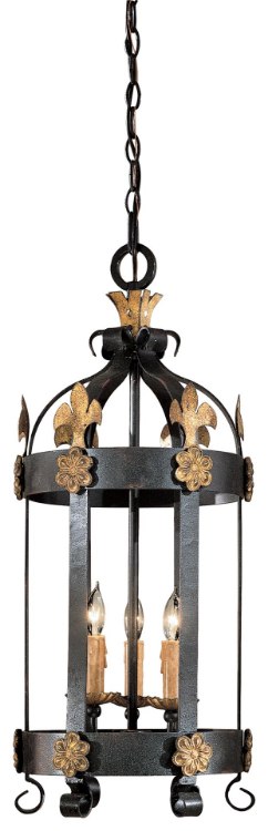 Picture of 60w SW Three Light Pendant French Black W/ Gold Leaf Highlights