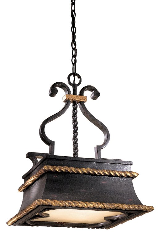 Foto para 100w SW Three Light Pendant French Black W/ Gold Leaf Highlights Double French Scavo