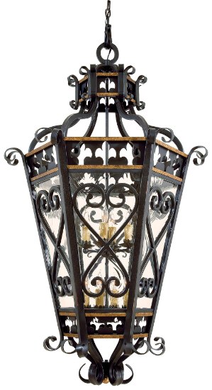 Foto para 120w SW 8 Light Chandelier French Black W/ Gold Leaf Highlights Moire