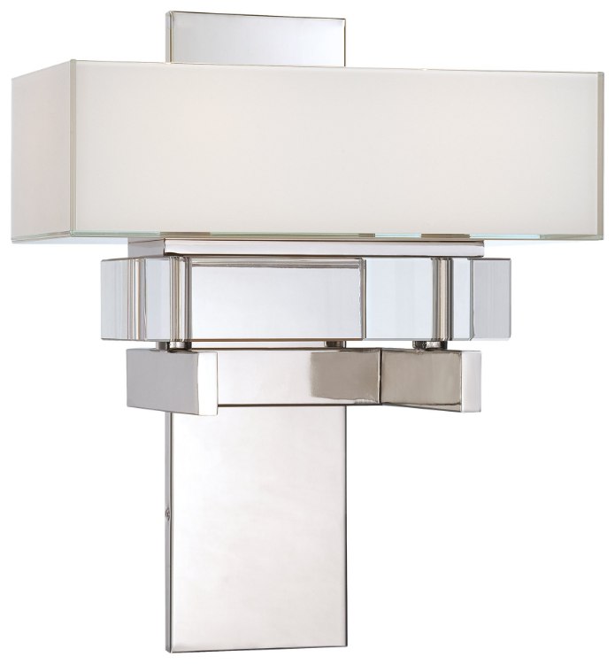 Foto para 75w SW Two Light Wall Sconce Polished Nickel Mitered White Glass
