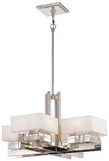 Foto para 75w SW 8 Light Chandelier Polished Nickel Mitered White Glass