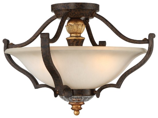 Foto para 60w SW 3 Light Semi Flush Raven Bronze W/Sunburst Gold H Driftwood