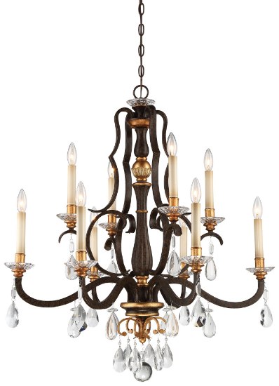 Foto para 60w SW 10 Light Chandelier Raven Bronze W/Sunburst Gold H Clear Glass Cap