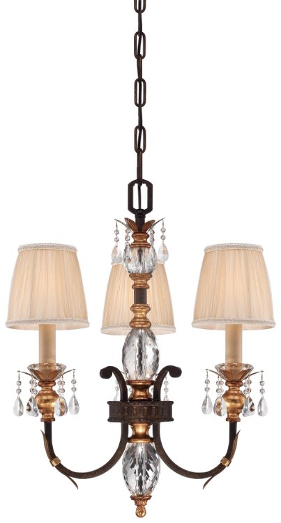 Foto para 60w SW 3 Light Chandelier French Bronze W/ Gold Highlights Pleated Champagne