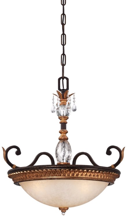 Foto para 100w SW Three Light Bowl Pendant French Bronze W/ Gold Highlights Champagne Scavo