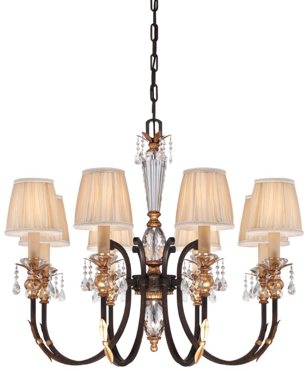 Foto para 60w SW Eight Light Chandelier French Bronze W/ Gold Highlights Pleated Chanpagne