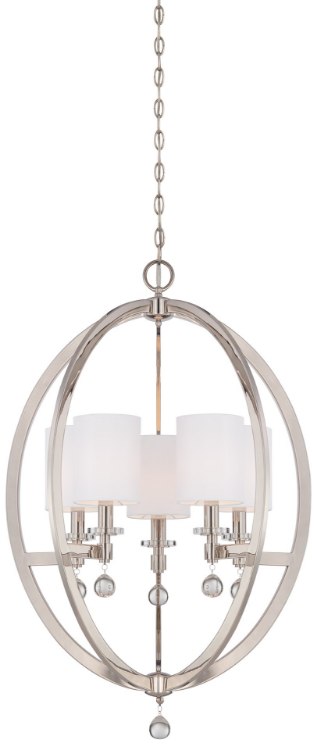 Foto para 60w SW Five Light Chandelier Polished Nickel White