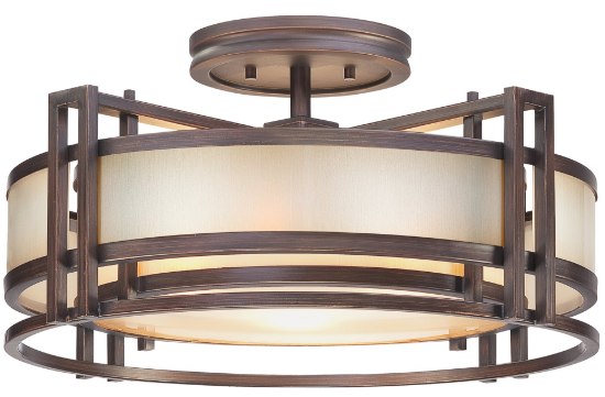 Foto para 60w SW Three Light Semi Flush Cimmaron Bronze Brushed Caramel Silk