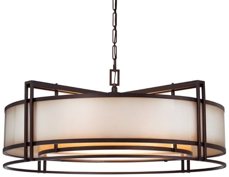 Foto para 100w SW Five Light Drum Pendant Cimmaron Bronze Brushed Caramel Silk