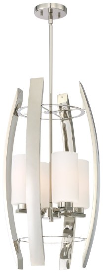 Picture of 100w SW 4 Light Pendant Polished Nickel Etched Opal Glass