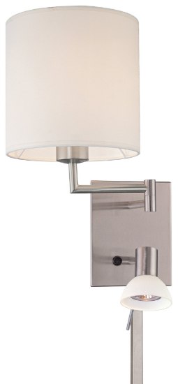 Foto para 95w SW 1 Light Swing Arm Wall Lamp With Reading Light Brushed Nickel White