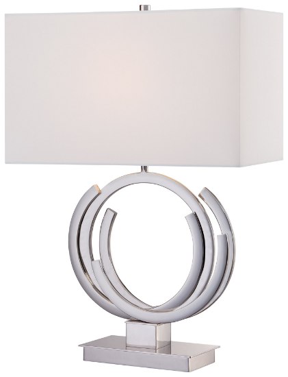 Foto para 100w SW 1 Light Table Lamp Polished Nickel Pure White Faux Silk