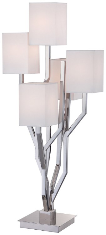Foto para 40w SW 5 Light Table Lamp Polished Nickel Pure White Linen