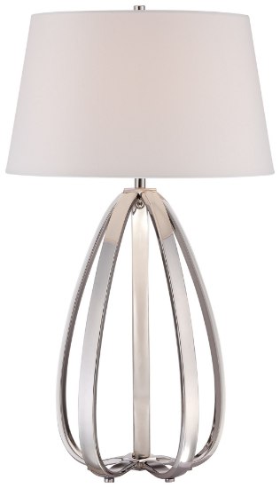 Foto para 100w SW 1 Light Table Lamp Polished Nickel Pure White Faux Silk