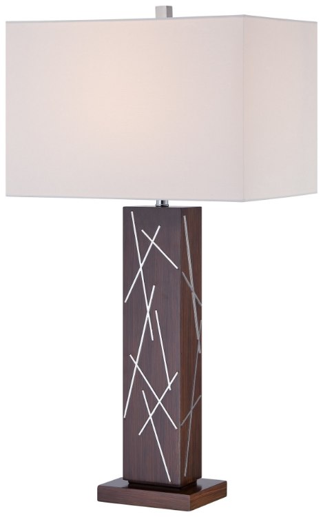 Foto para 100w SW 1 Light Table Lamp Dark Walnut W Silver Accents Pure White Linen