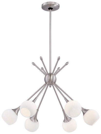 Picture of 60w SW 6 Light Chandelier Brushed Nickel Etched Opal Glass